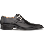 Mezlan Calfskin Cap Toe Monkstrap Shoes Black