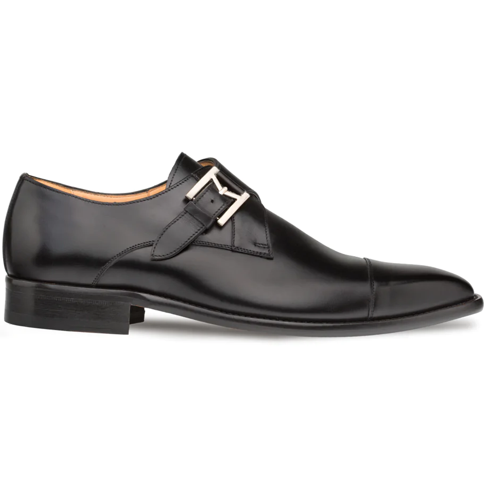 Mezlan Calfskin Cap Toe Monkstrap Shoes Black