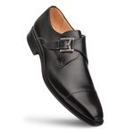 Mezlan Calfskin Cap Toe Monkstrap Shoes Black (E20244)