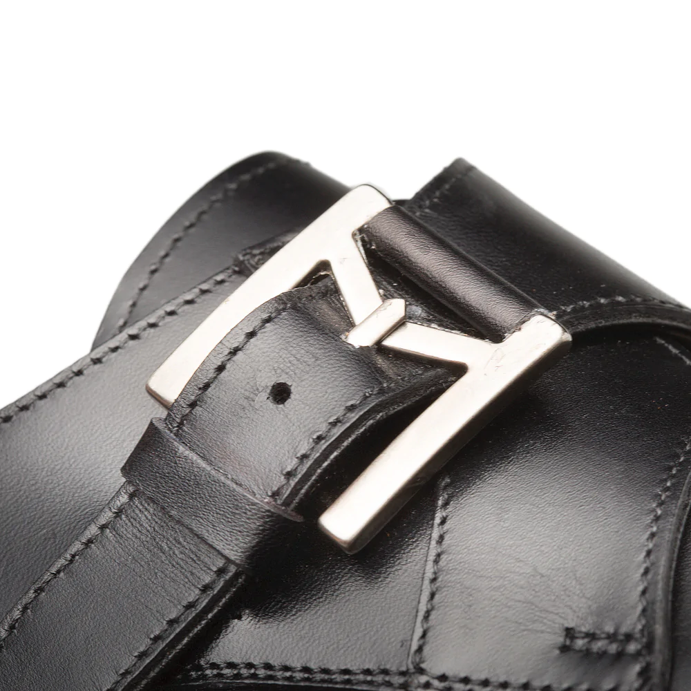 Mezlan Calfskin Cap Toe Monkstrap Shoes Black (E20244)