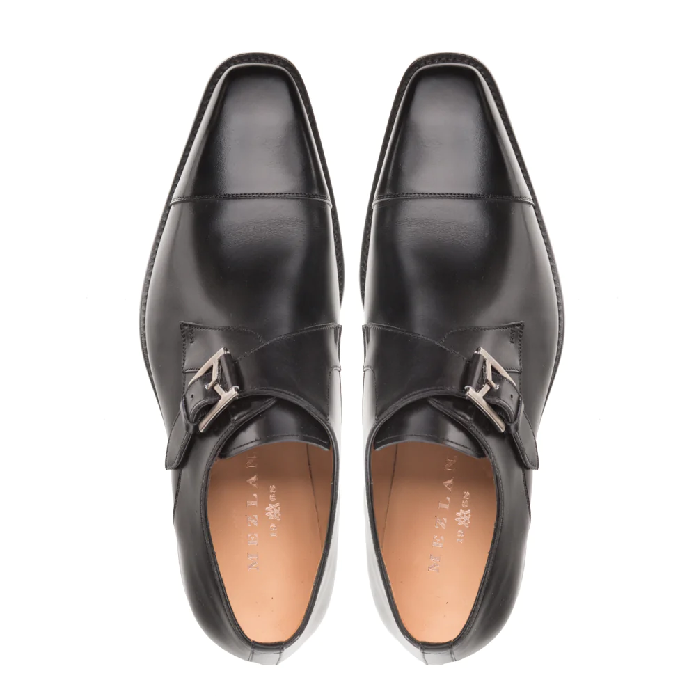 Mezlan Calfskin Cap Toe Monkstrap Shoes Black (E20244)