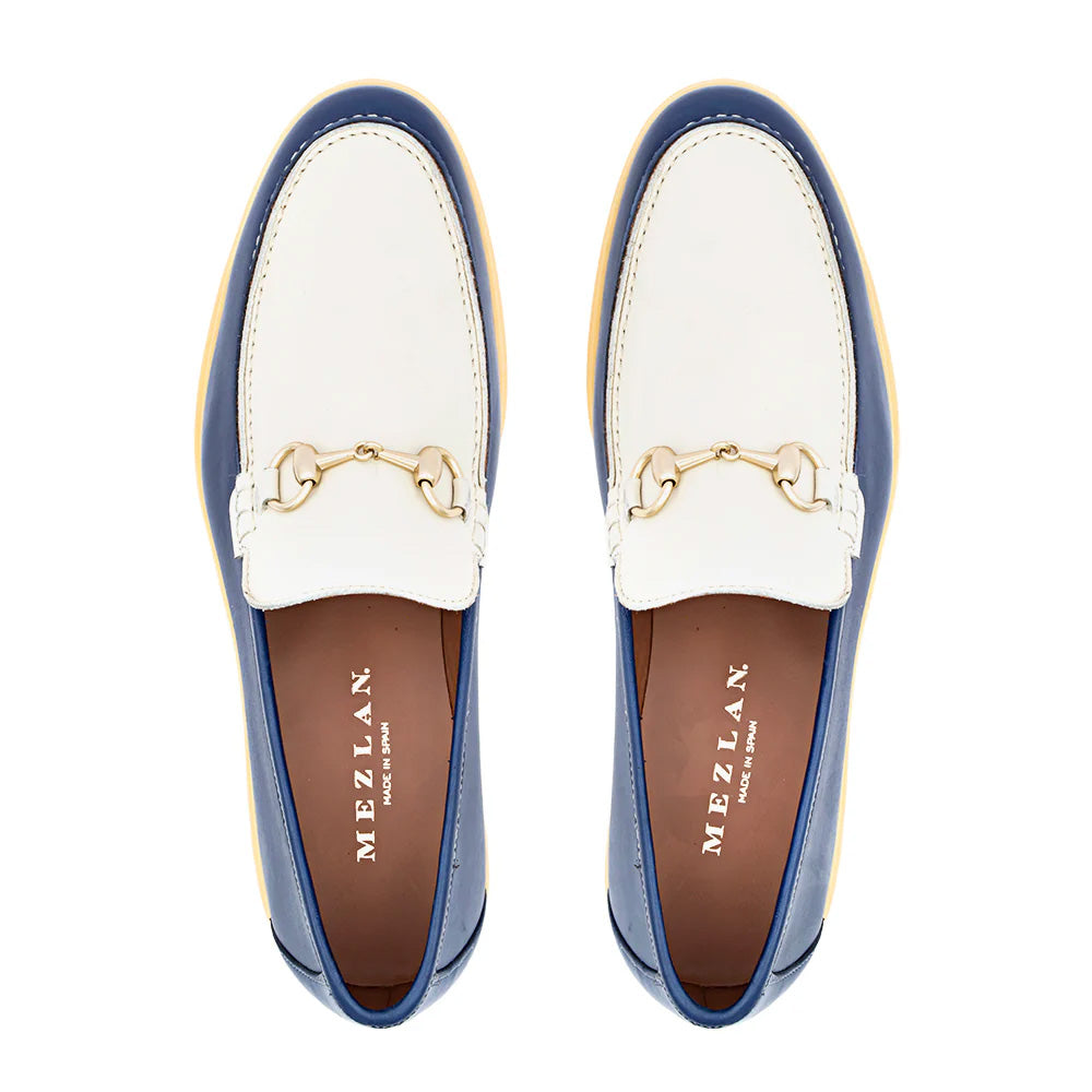 Mezlan Rubber Sole Ornament Moccasin Blue / Bone (R21171)