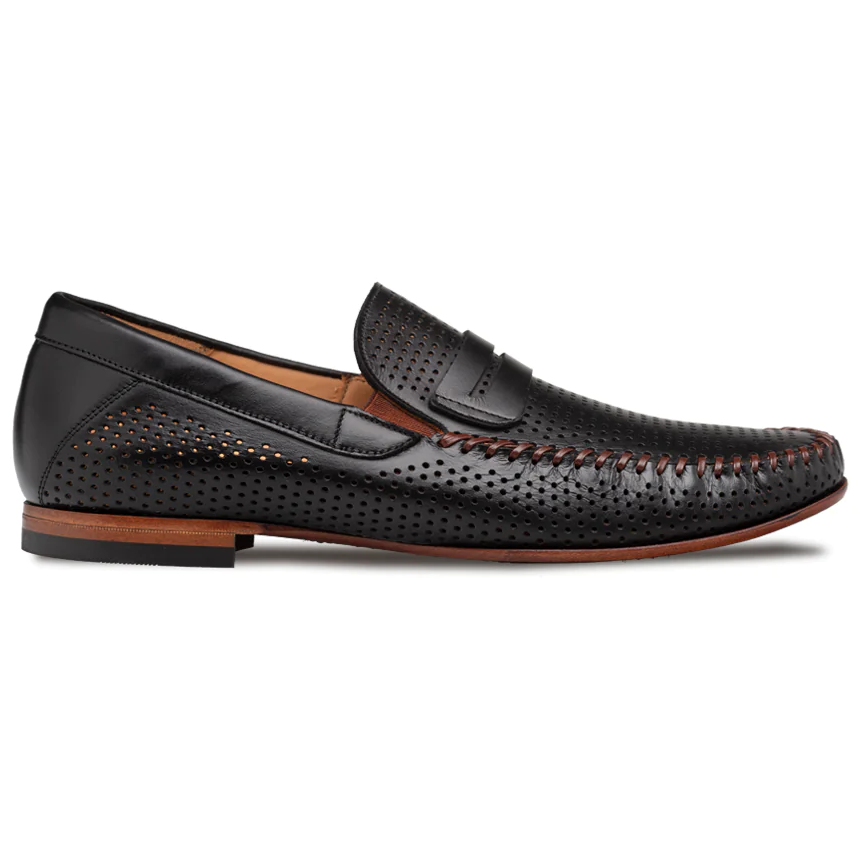 Mezlan Perforated Penny Moccasin Black