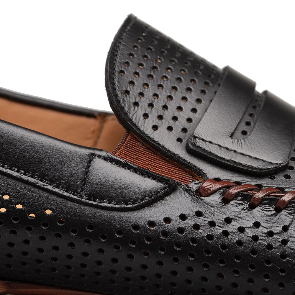 Mezlan Perforated Penny Moccasin Black (R7388)