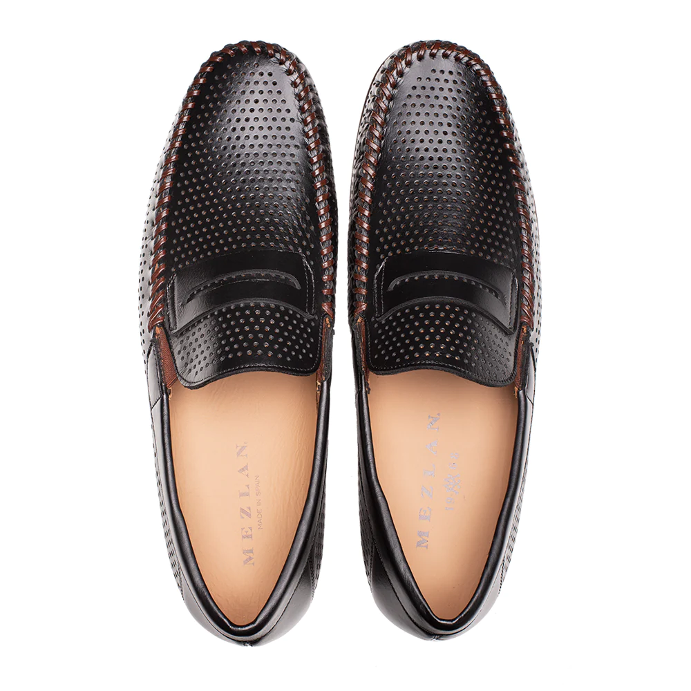 Mezlan Perforated Penny Moccasin Black (R7388)