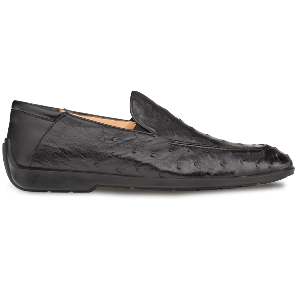 Mezlan Ostrich Rubber Sole Loafer Black