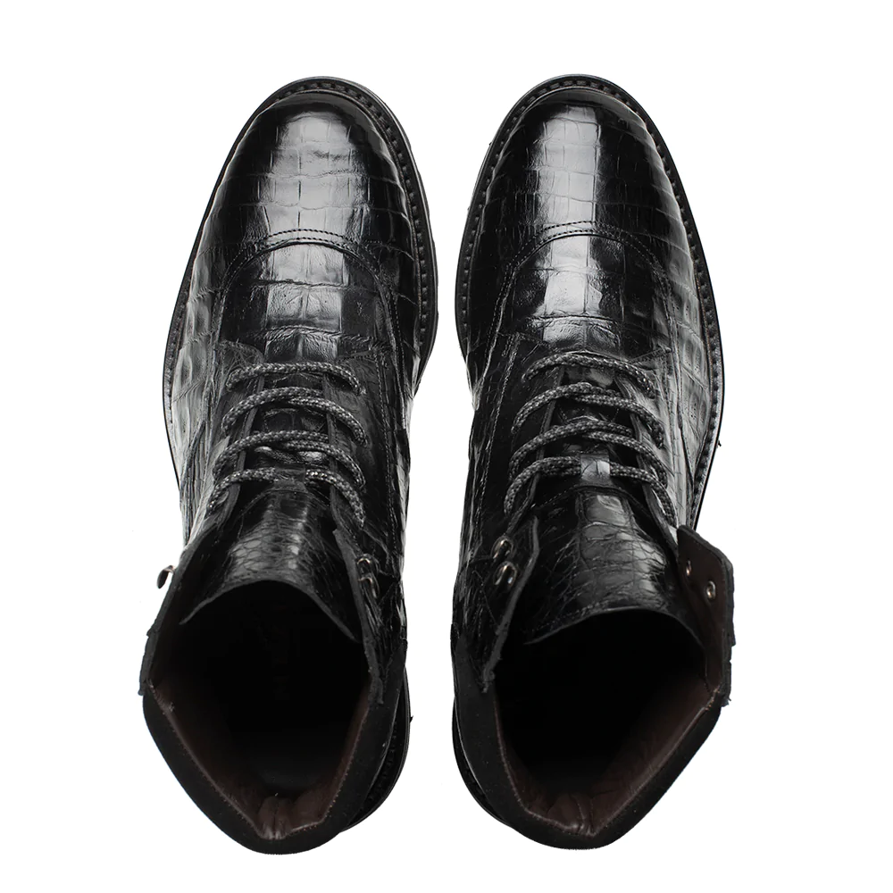 Mezlan Crocodile Rugged Boot Black 