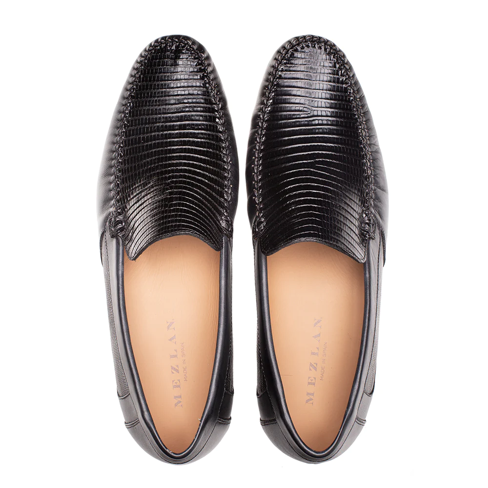 Mezlan Lizard / Nappa Moccasin Black