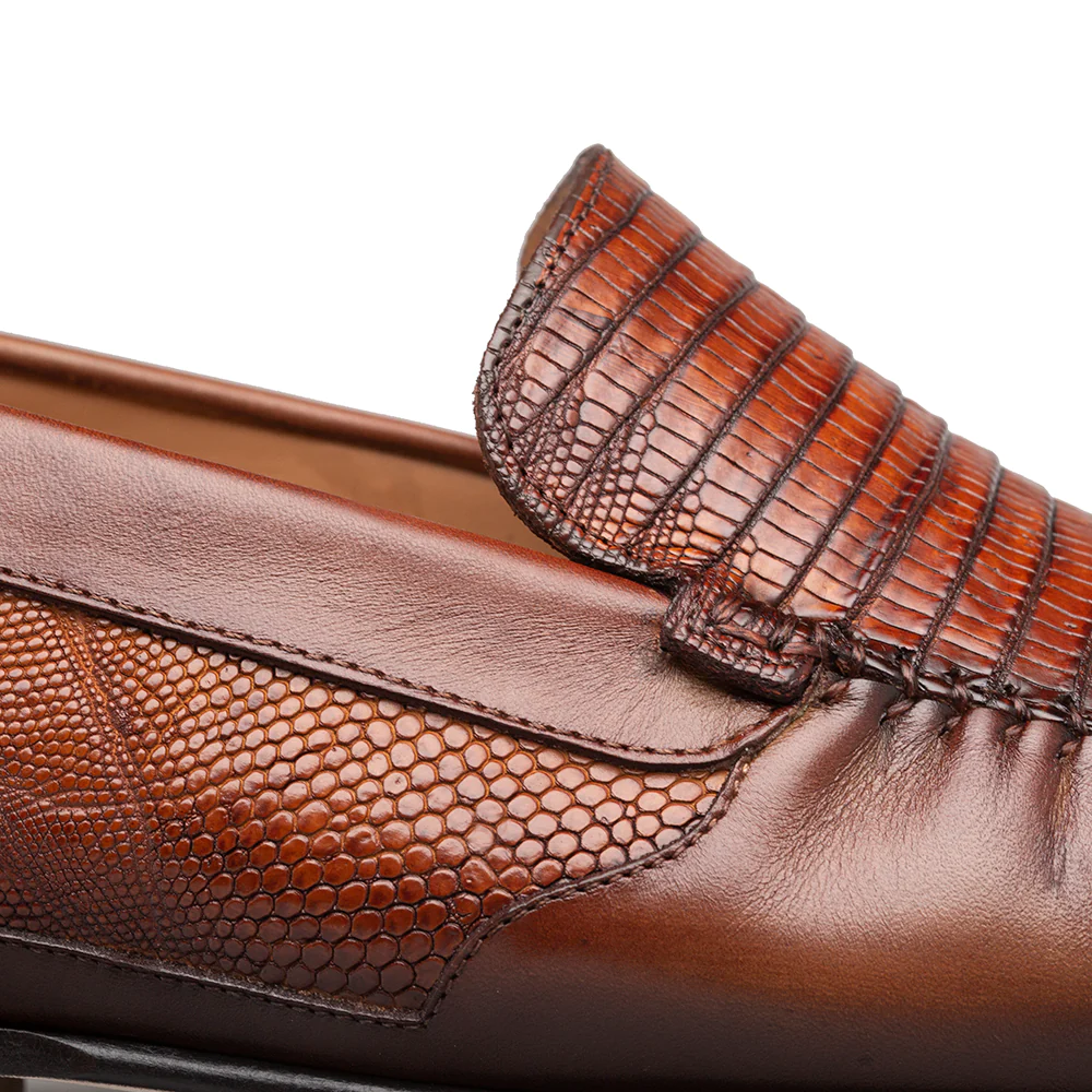 Mezlan Lizard / Nappa Moccasin Cognac