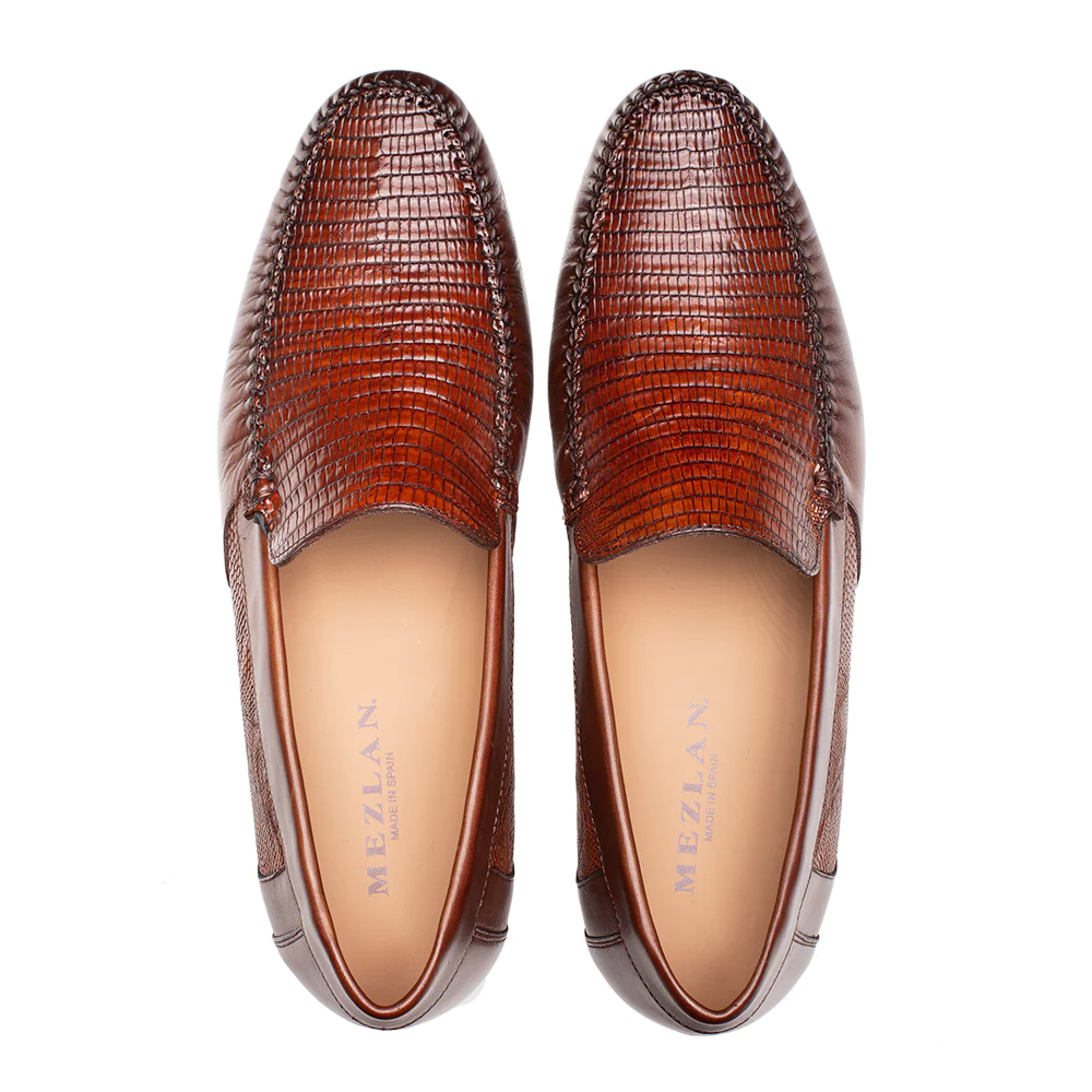 Mezlan Lizard / Nappa Moccasin Cognac