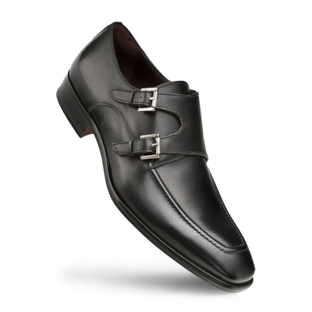 Mezlan Leather Double Monk Strap Black