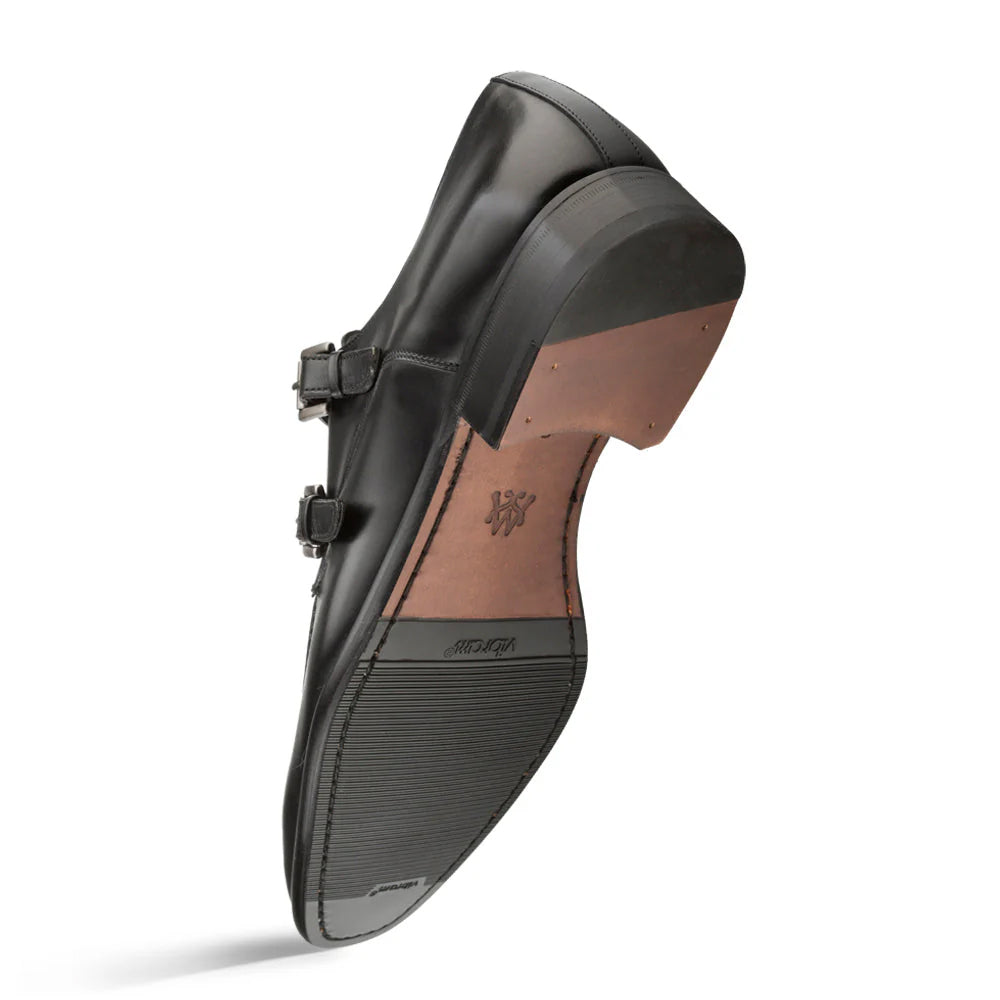 Mezlan Leather Double Monk Strap Black