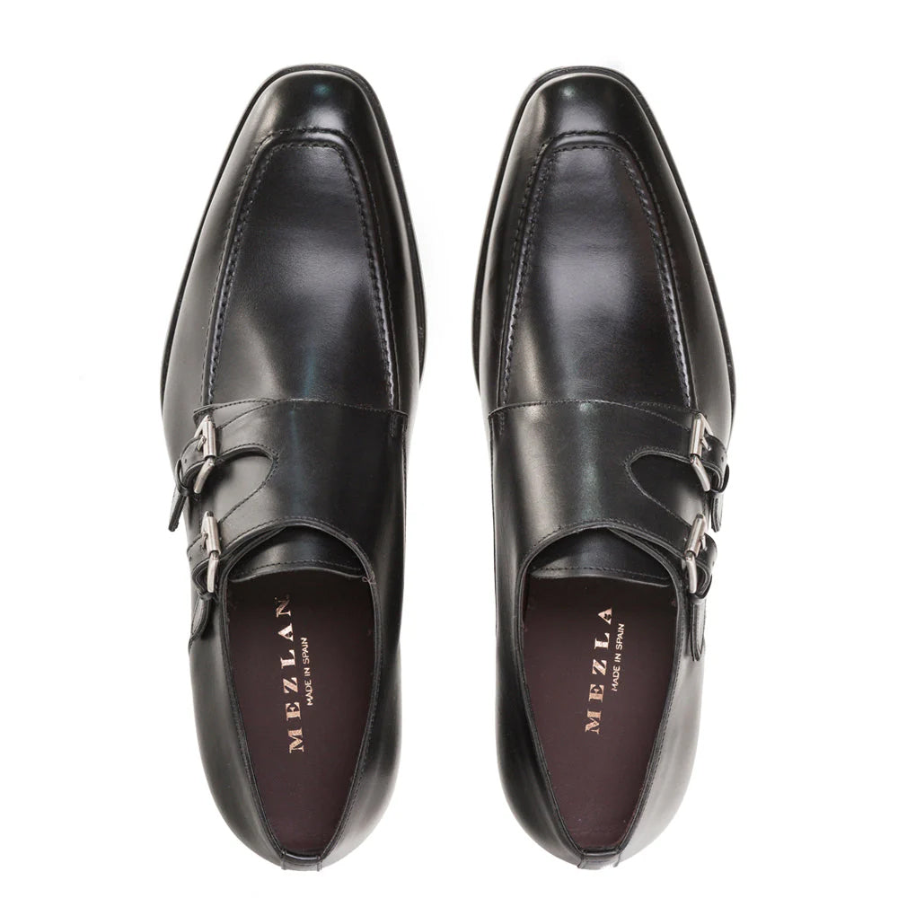 Mezlan Leather Double Monk Strap Black