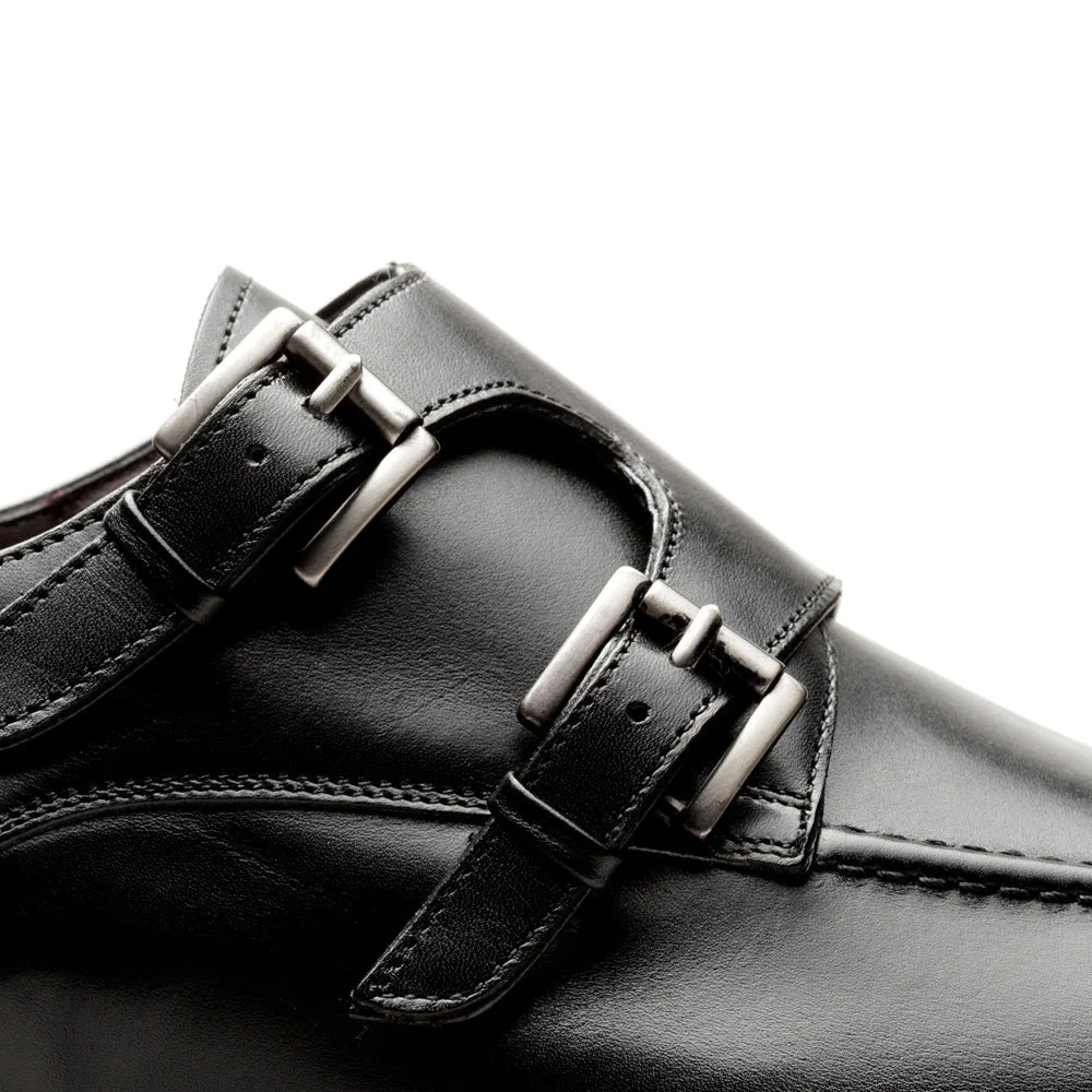 Mezlan Leather Double Monk Strap Black
