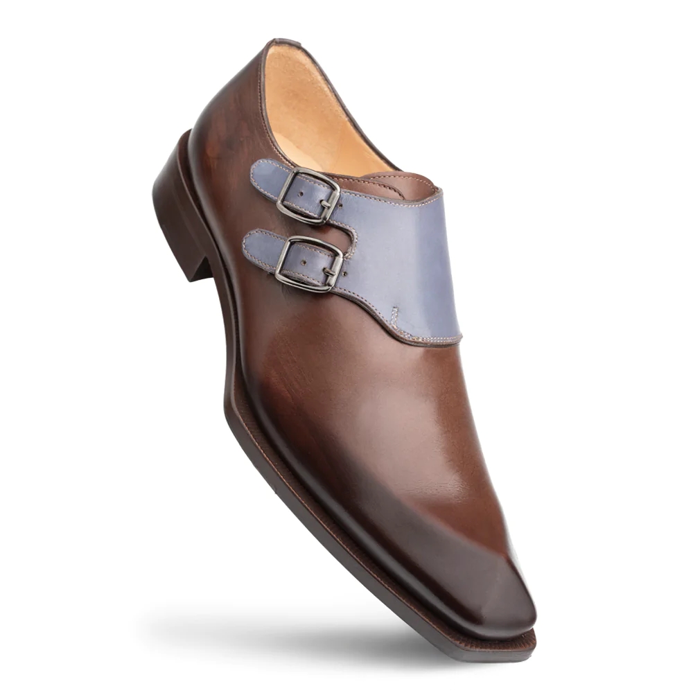 Mezlan Double Buckle Duo Tone Monk Strap Brown / Blue 