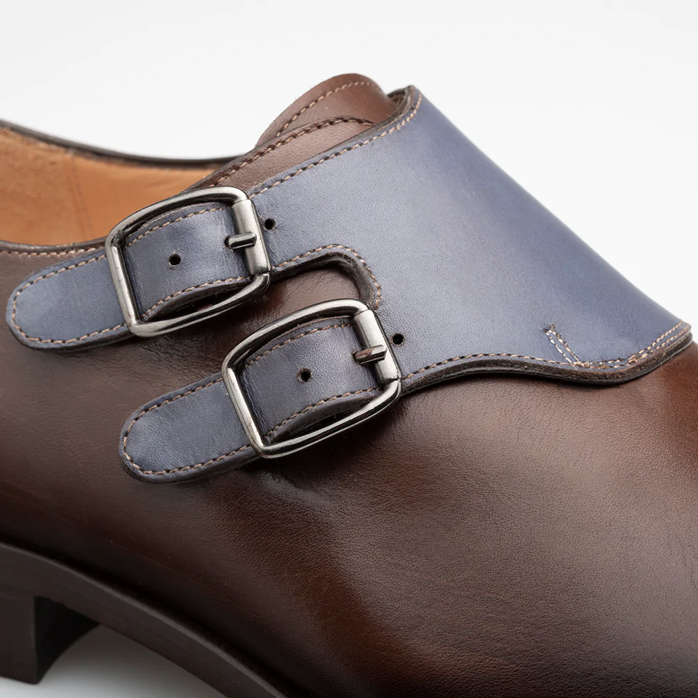 Mezlan Double Buckle Duo Tone Monk Strap Brown / Blue 