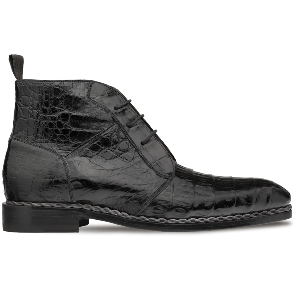 Mezlan Crocodile Contrast Welt Chukka Boot Black