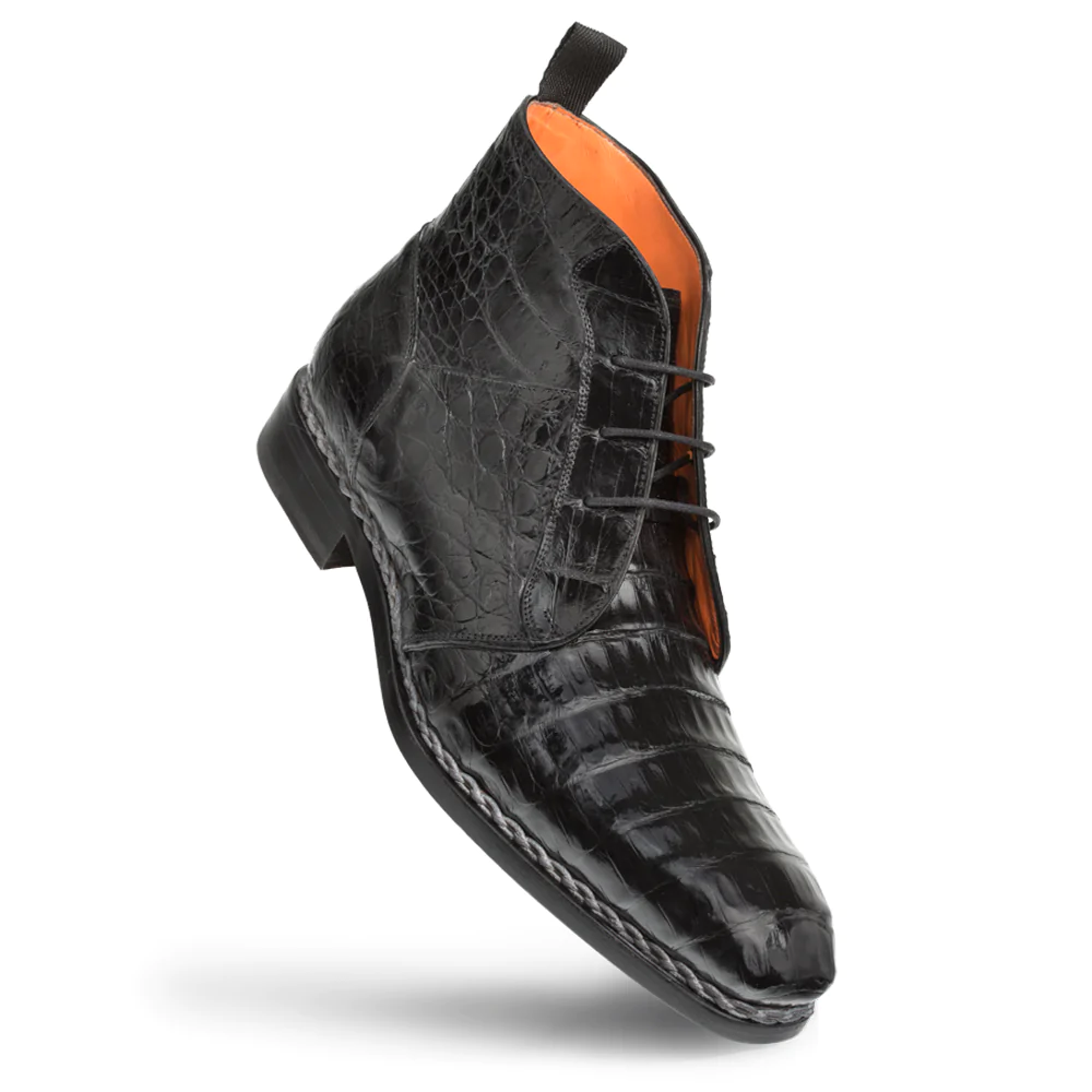 Mezlan Crocodile Contrast Welt Chukka Boot Black 