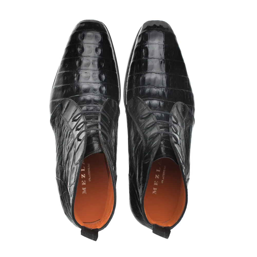 Mezlan Crocodile Contrast Welt Chukka Boot Black 