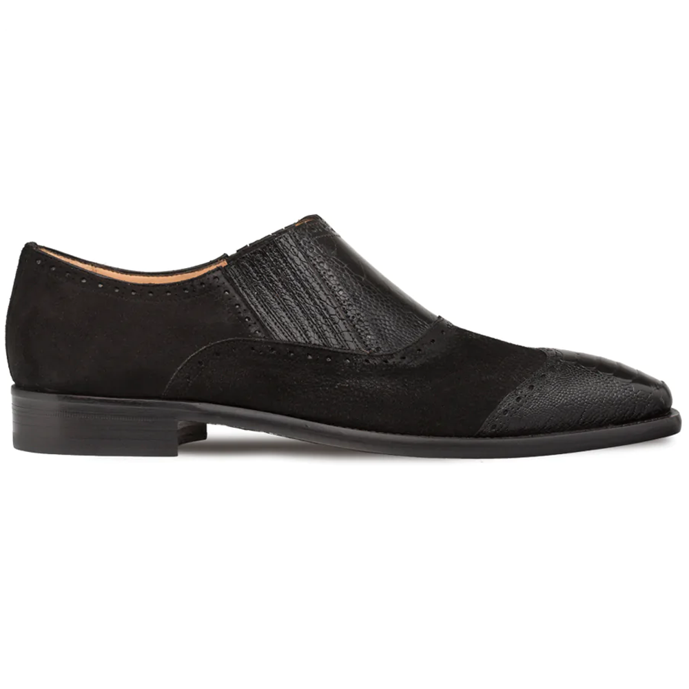 Mezlan Ostrich / Suede Gored Slip On Black