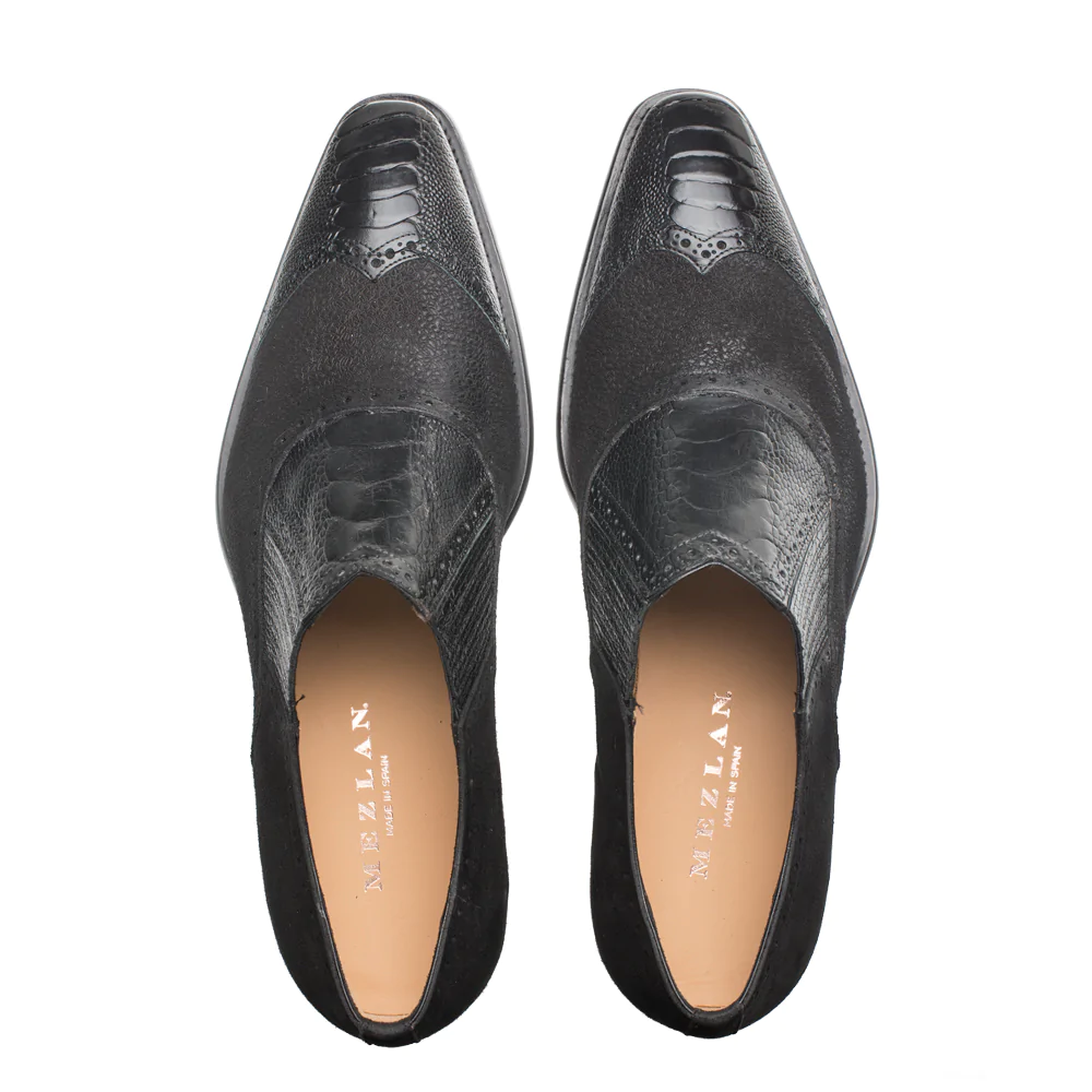 Mezlan Ostrich / Suede Gored Slip On Black 