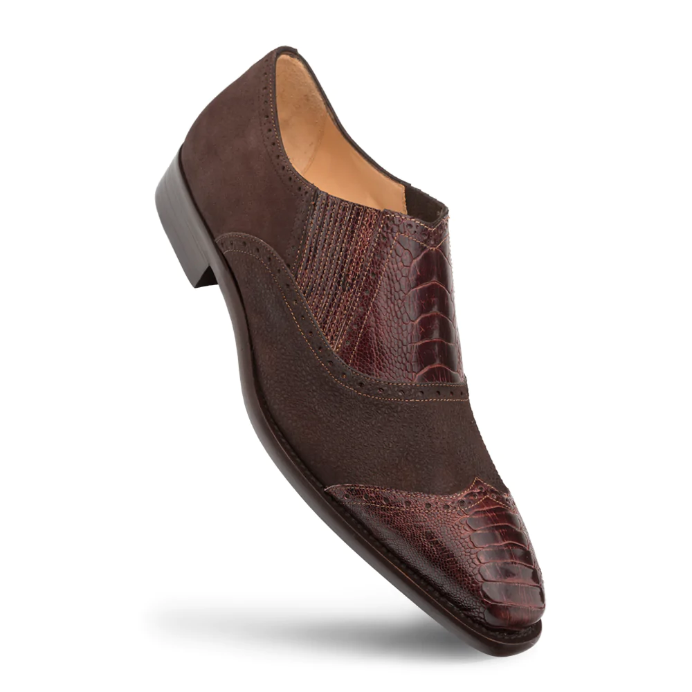 Mezlan Ostrich / Suede Gored Slip On Brown
