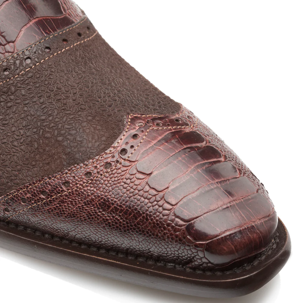Mezlan Ostrich / Suede Gored Slip On Brown