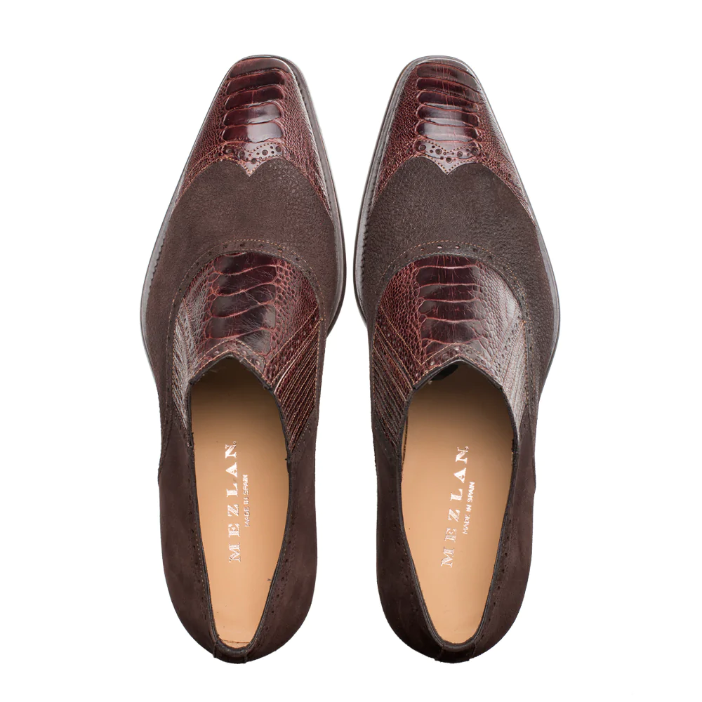 Mezlan Ostrich / Suede Gored Slip On Brown