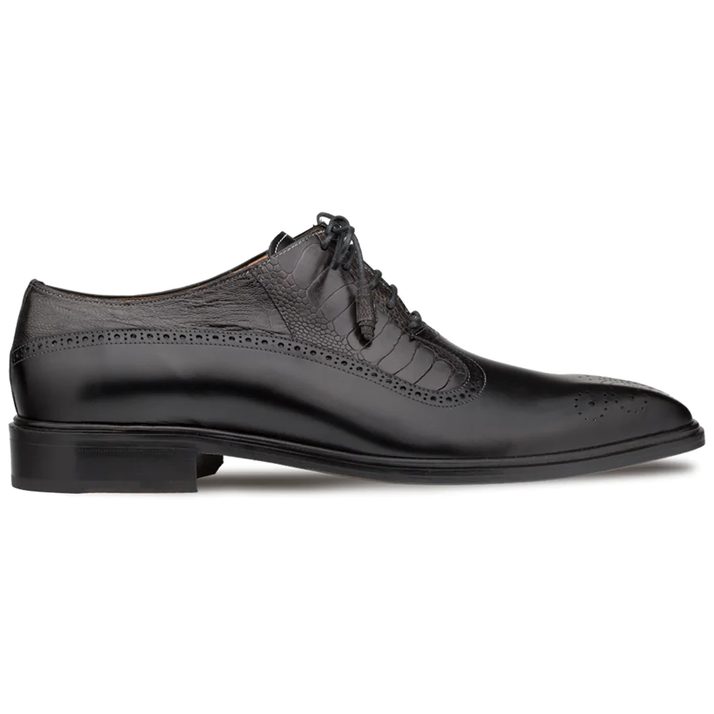 Mezlan Ostrich / Calfskin Two Tone Oxfords Black