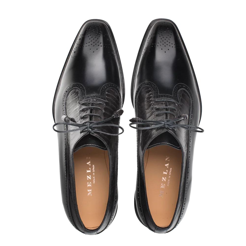 Mezlan Ostrich / Calfskin Two Tone Oxfords Black 