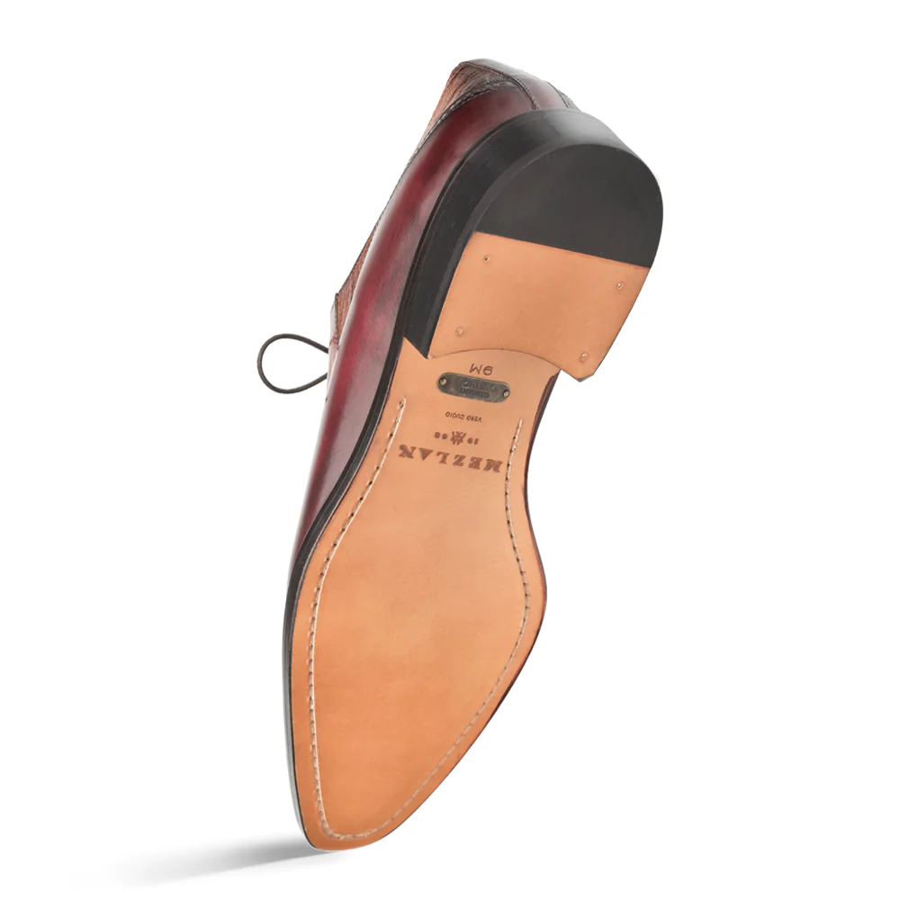 Mezlan Ostrich / Calfskin Two Tone Oxfords Burgundy / Camel