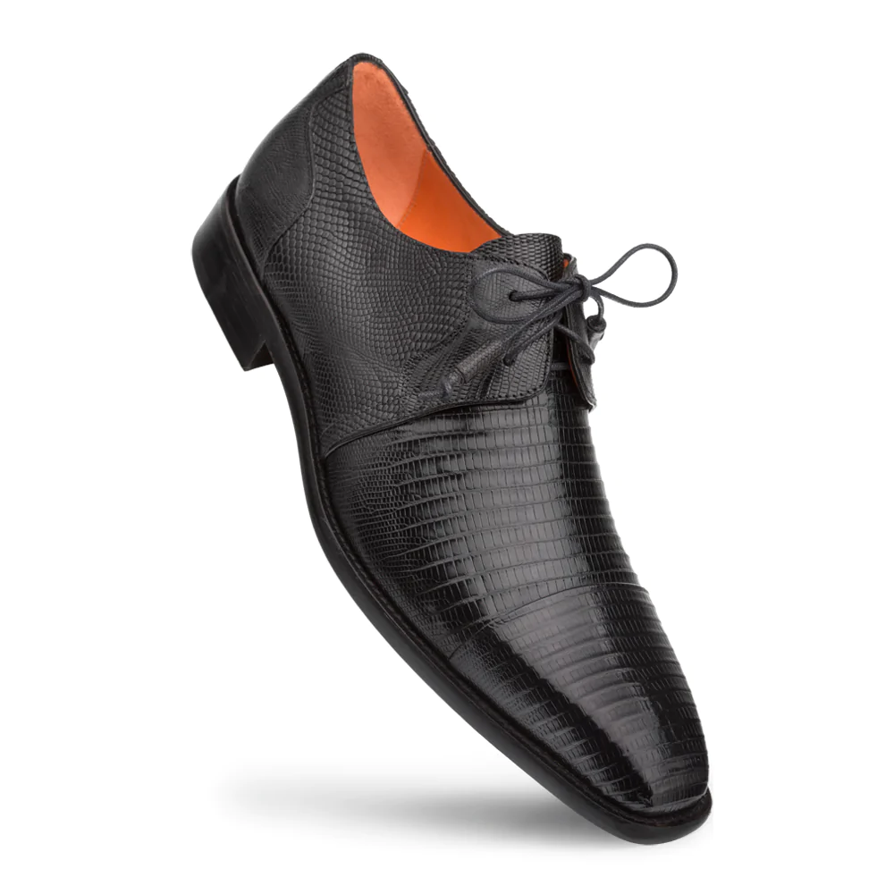 Mezlan Lizard Cap Toe Tassel Derby Black 