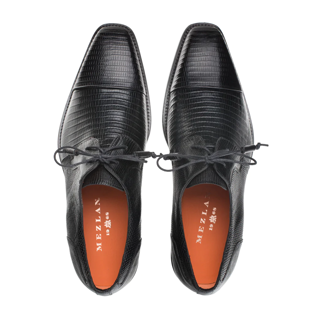 Mezlan Lizard Cap Toe Tassel Derby Black 