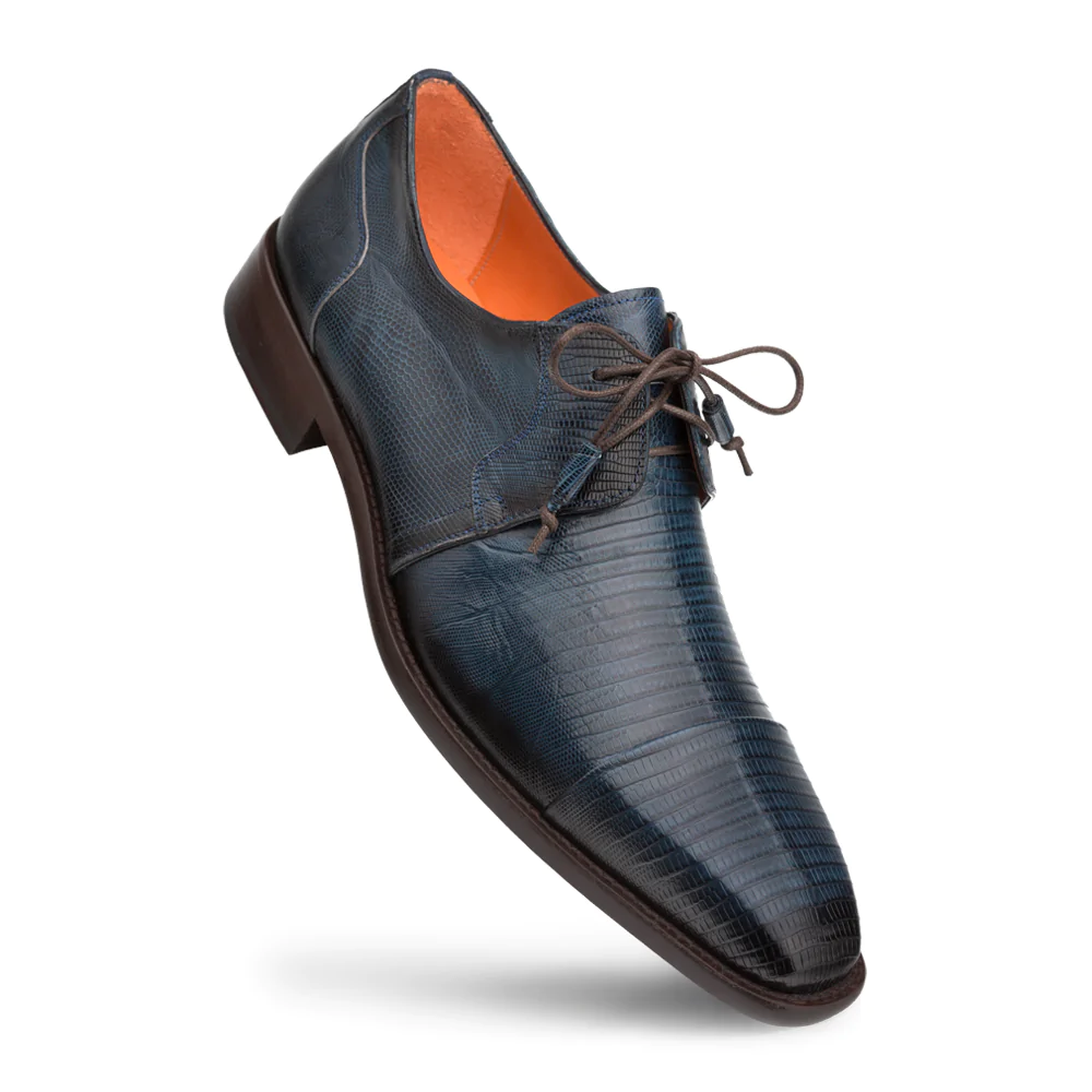 Mezlan Lizard Cap Toe Tassel Derby Navy 