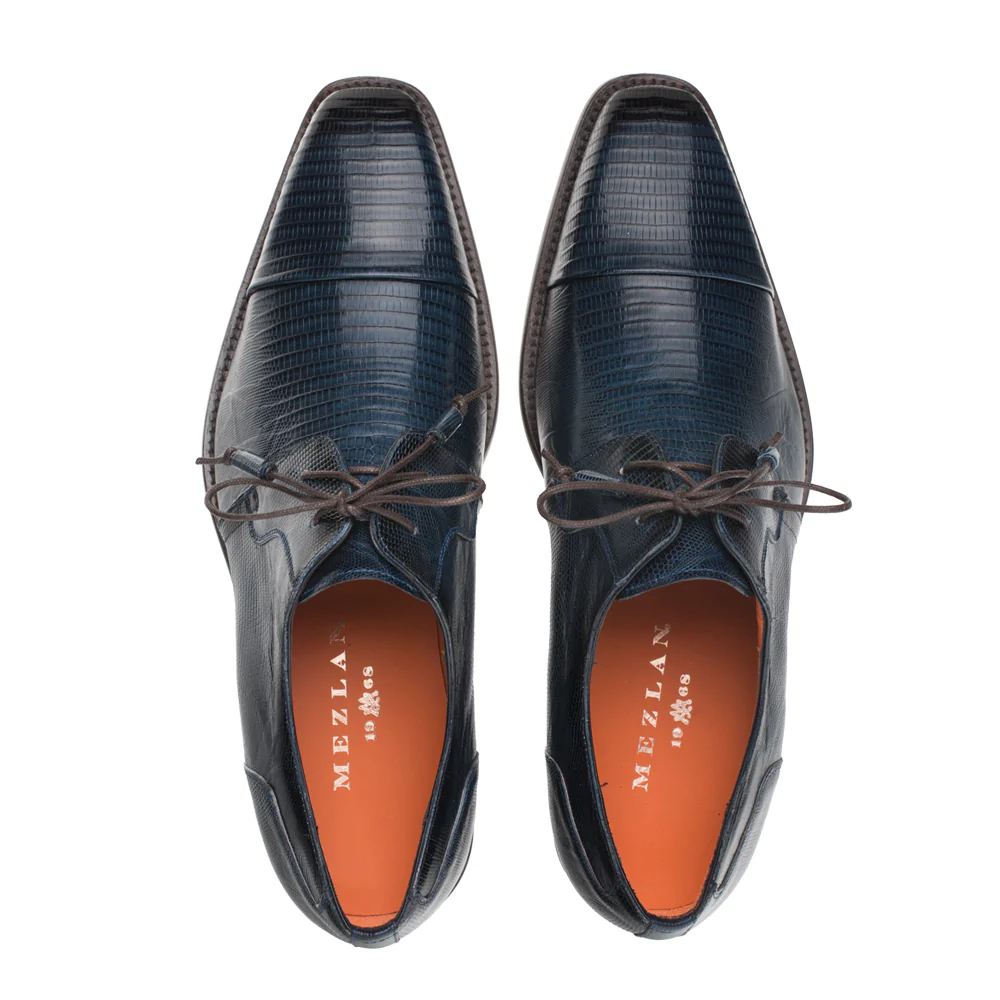 Mezlan Lizard Cap Toe Tassel Derby Navy 