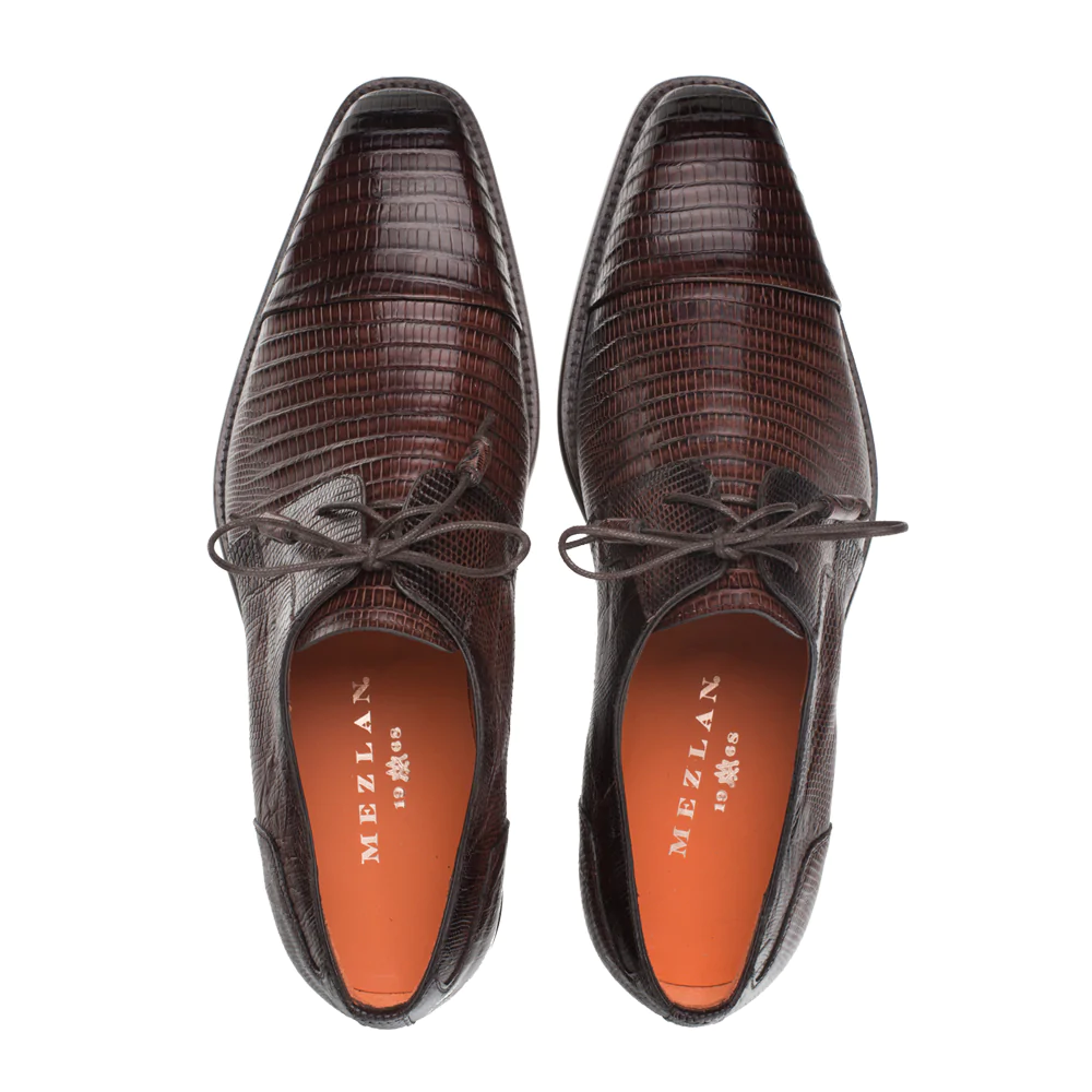 Mezlan Lizard Cap Toe Tassel Derby Brown