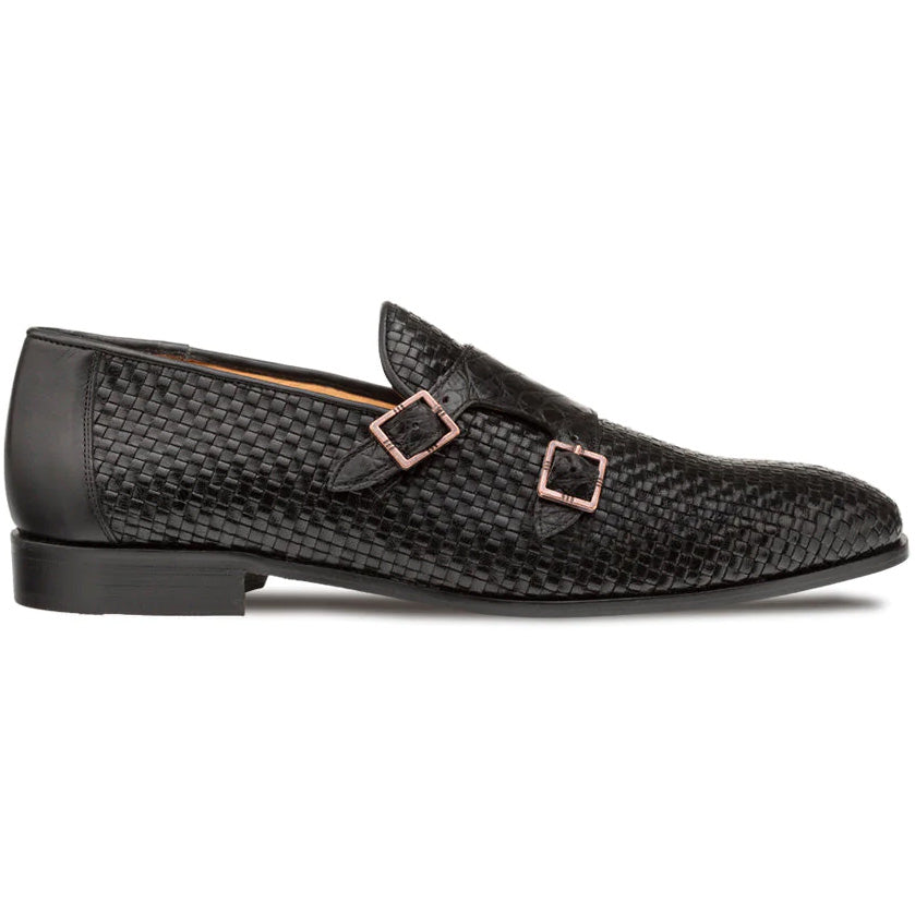 Mezlan Woven Calf / Croc Double Monk Black (SX4917-F)