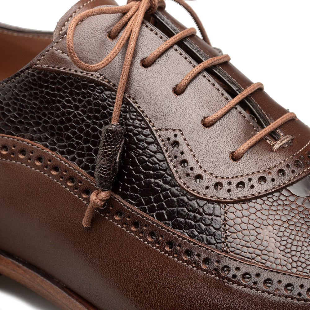 Mezlan Two-Tone Ostrich /Calf Oxford Mocha (SX4945-P)