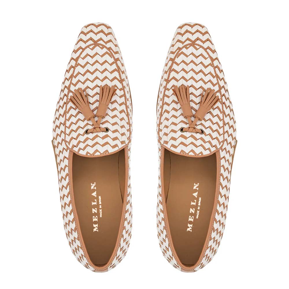 Mezlan Sants Woven Two-Tone Tassel Loafer Bone / Camel (21537)