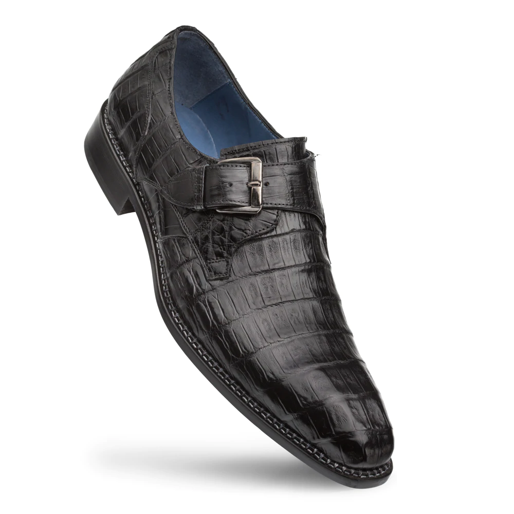 Mezlan Magnus Crocodile Monk Strap Shoes Black (4737-F)