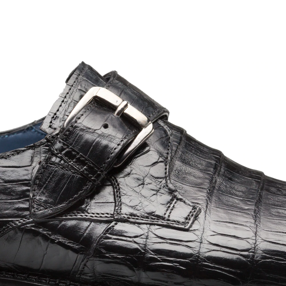 Mezlan Magnus Crocodile Monk Strap Shoes Black (4737-F)