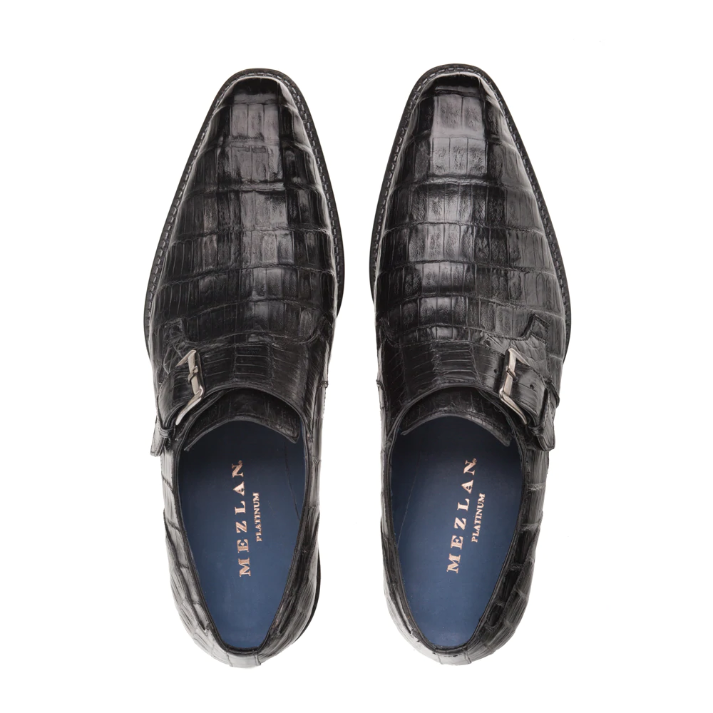 Mezlan Magnus Crocodile Monk Strap Shoes Black (4737-F)