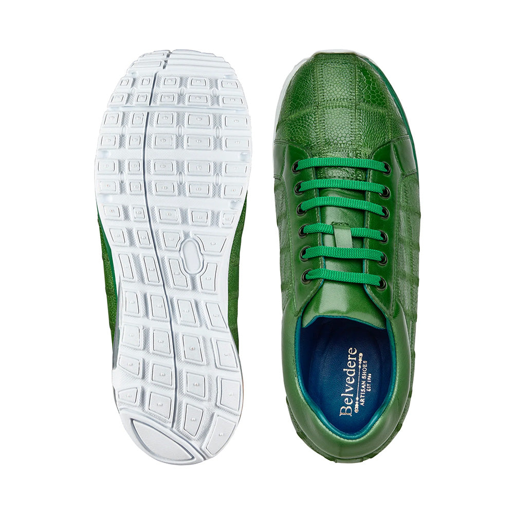 Belvedere Magnus Ostrich Patchwork Sneakers Emerald (E21)