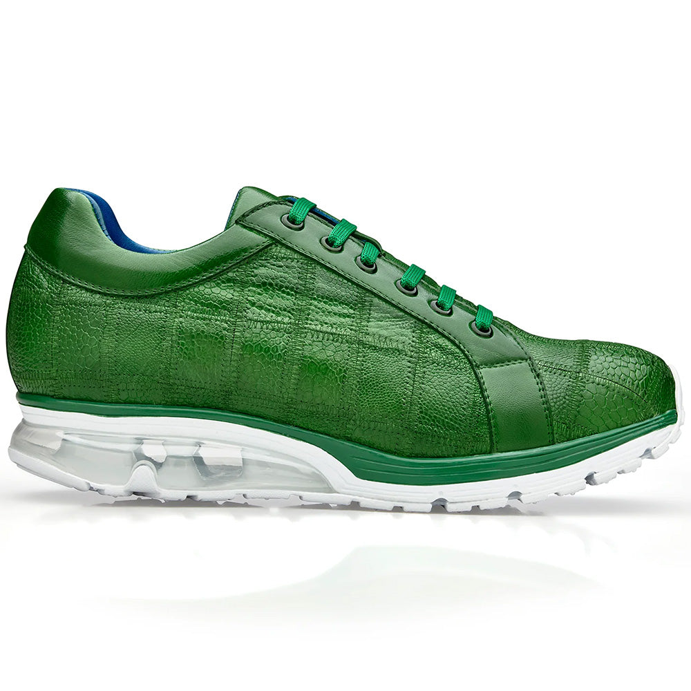 Belvedere Magnus Ostrich Patchwork Sneakers Emerald
