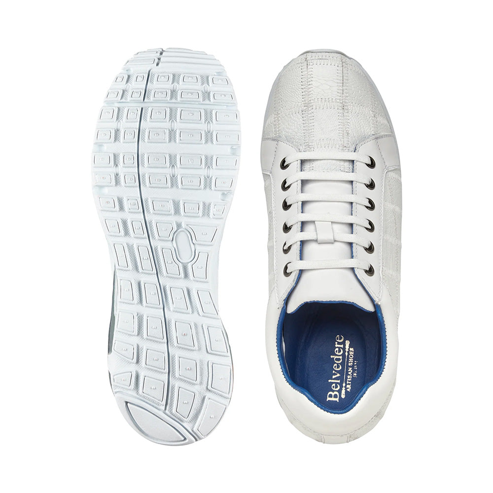 Belvedere Magnus Ostrich Patchwork Sneakers White (E21)