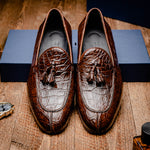 Zelli Maximo Crocodile Tassel Loafers Nicotine