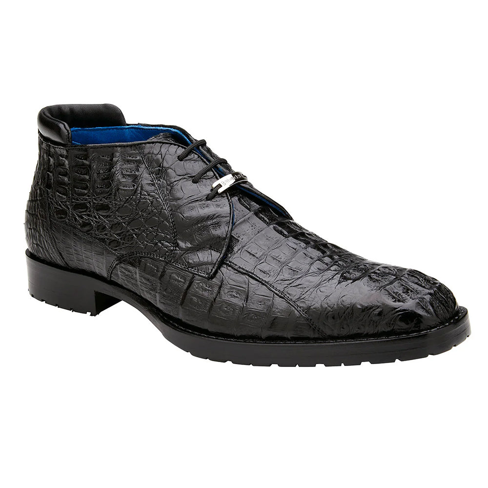 Belvedere Marcello Genuine Hornback Caiman Ankle Boots Black