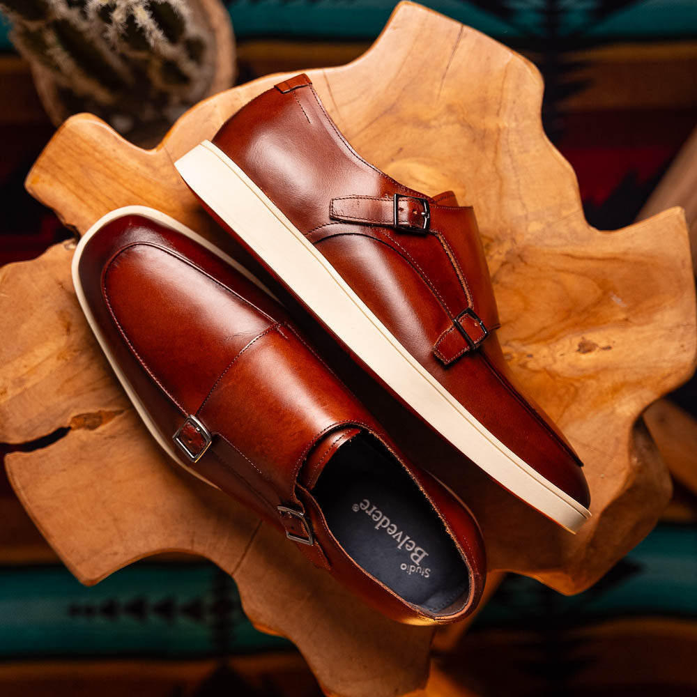 Belvedere Studio Marcio Double Monk Strap Sneaker Cognac