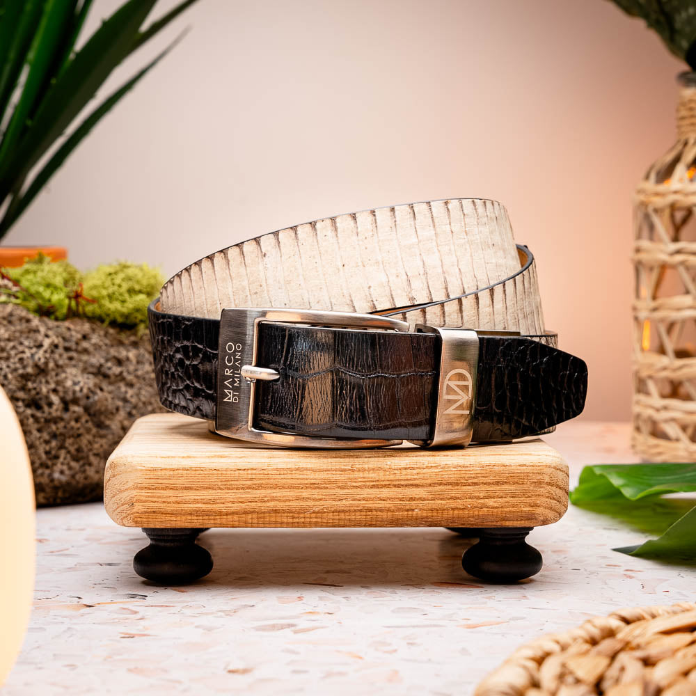 Marco Di Milano Crocodile & Cobra Belt Bone / Black
