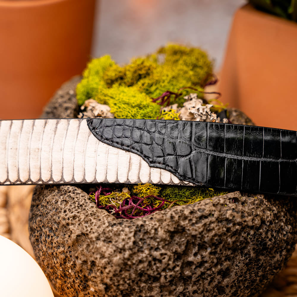 Marco Di Milano Crocodile & Cobra Belt Bone / Black